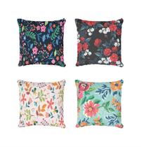Kit 4 Capas De almofada Decorativa Abstrato Flores Coloridas Kit 4 Capas De almofada Decorativa Abstrato Flores Coloridas