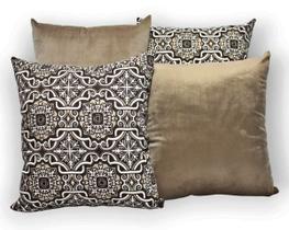 Kit 4 Capas de Almofada Decorativas Jacquard e Suede 45cm x 45cm com Zíper Azulejo Tabaco e Avelã Cáqui