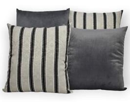 Kit 4 Capas de Almofada Decorativas Jacquard e Suede 45cm x 45cm com Zíper Listras Cinza e Preto com Cinza