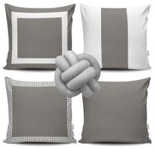 Kit 4 Capas de Almofada Elegante Cinza + Almofada Nó