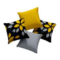 Kit 4 capas de Almofada estampa digital cfloral amarela e preta - Linha Suave 8014