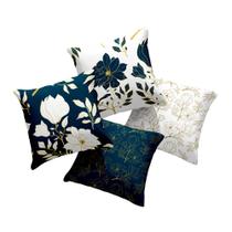 Kit 4 capas de Almofada estampa digital floral azul - Linha Suave 8019