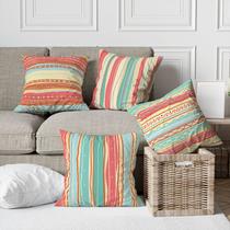 Kit 4 Capas de Almofada Estilo Étnico Tribal Listrado Colorido Geométrico