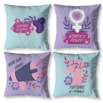 Kit 4 Capas de Almofada Feminista Decorativa Digital Sala Com Zíper Girl Power