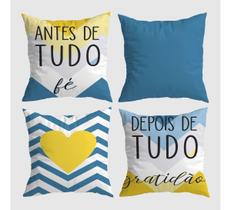 Kit 4 Capas De Almofada Geométrica Fé E Gratidão 40x40cm