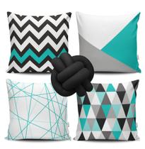 Kit 4 Capas de Almofada Geométrico Verde + Almofada Nó