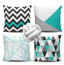 Kit 4 Capas de Almofada Geométrico Verde + Almofada Nó