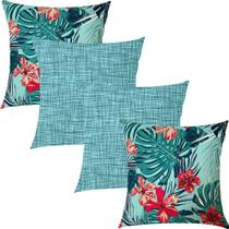 Kit 4 Capas de Almofada Hibisco Costela de Adão e Textura Verde 45x45cm