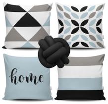 Kit 4 Capas de Almofada Home Azul + Almofada Nó