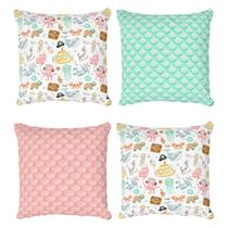 Kit 4 Capas de Almofada Infantil Decorativa Animais Fundo do Mar Escamas