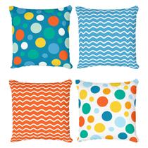 Kit 4 Capas de Almofada Infantil Decorativa Ondas e Poás Coloridos Kit 4 Capas de Almofada Infantil Decorativa Ondas e Poás Coloridos