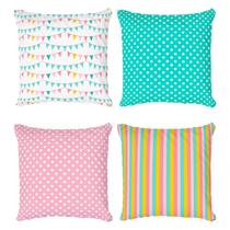 Kit 4 Capas de Almofada Infantil Decorativa Poá, Bandeirinhas e Listras Candy Kit 4 Capas de Almofada Infantil Decorativa Poá, Bandeirinhas e Listras Candy