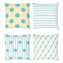 Kit 4 Capas de Almofada Infantil Decorativa Poá, Estrelas e Listras Amarelo e Azul Kit 4 Capas de Almofada Infantil Decorativa Poá, Estrelas e Listras Amarelo e Azul