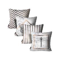 Kit 4 Capas de Almofada Insetos Off-White - 45x45cm Kit 4 Capas de Almofada Insetos Off-White - 45x45cm