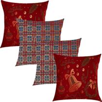 Kit 4 Capas de Almofada Jacquard Luxo Sino de Natal e Xadrez Vermelho 45x45cm Kit 4 Capas de Almofada Jacquard Luxo Sino de Natal e Xadrez Vermelho 45x45cm