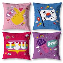Kit 4 Capas de Almofada Kpop Coreia Decorativa Seul Sala Cultura Digital Moderna Com Zíper