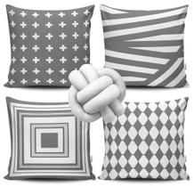 Kit 4 Capas de Almofada Listras Cinzas + Almofada Nó