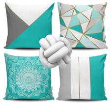 Kit 4 Capas de Almofada Mandala Verde + Almofada Nó Branco