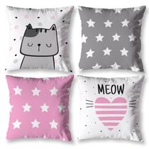 Kit 4 Capas De Almofada Menina Infantil 40cm x 40cm Estampada Divertida