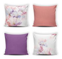 Kit 4 Capas De Almofada Modern Print 42X42 Lilas E Rose Flor