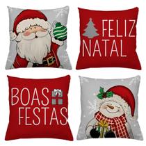 Kit 4 Capas de Almofada Natal 40x40cm Sublimada com Zíper Decoração Sofá, Cama e Sala Micropercal