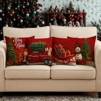 Kit 4 Capas de Almofada Natalinas com Zíper Decoração de Natal