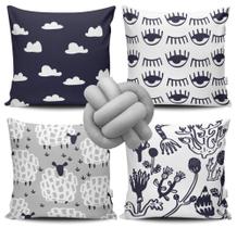 Kit 4 Capas de Almofada Olho Grego Azul Marinho + Almofada Nó Kit 4 Capas de Almofada Olho Grego Azul Marinho + Almofada Nó