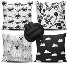 Kit 4 Capas de Almofada Olho Grego Preto + Almofada Nó Kit 4 Capas de Almofada Olho Grego Preto + Almofada Nó