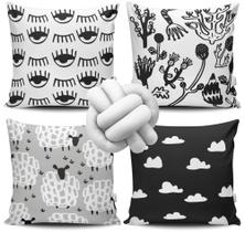 Kit 4 Capas de Almofada Olho Grego Preto + Almofada Nó Kit 4 Capas de Almofada Olho Grego Preto + Almofada Nó