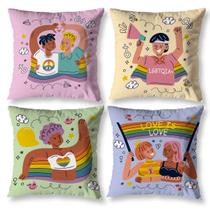 Kit 4 Capas de Almofada Orgulho LGBT Decorativas Digital Com Zíper Invísivel Estampadas
