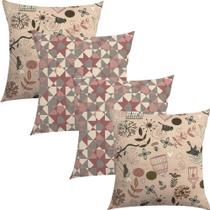 Kit 4 Capas de Almofada Pássaros e Geométrico Rosa 45x45cm Kit 4 Capas de Almofada Pássaros e Geométrico Rosa 45x45cm