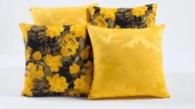 Kit 4 Capas de Almofada Sala Sofá Estampada e Lisa Amarela Floral