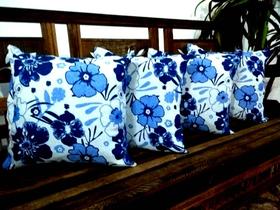 Kit 4 Capas de Almofadas 45x45cm Gorgurinho Floral/Azul