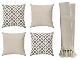 Kit 4 Capas De Almofadas 70x70 Grandes Geométricas + Manta Sofá Luxo