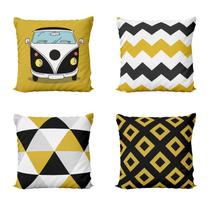 Kit 4 Capas de Almofadas Amarelo e Preto Geometricas Kombi 40x40 - Novadecora