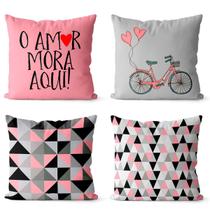 kit 4 capas de almofadas amor mora aqui rosa e preto