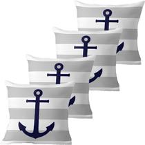 Kit 4 Capas De Almofadas Âncora Azul Navegação Marítima