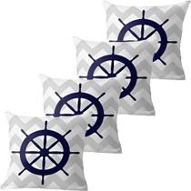 Kit 4 Capas De Almofadas Azul Timão Navegação Marítima