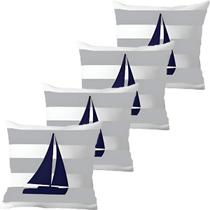 Kit 4 Capas De Almofadas Barco À Vela Navegação Marítima - Gici Casa