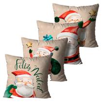Kit 4 Capas de Almofadas Bege Feliz Natal Papai Noel