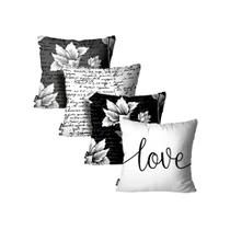 Kit 4 Capas de Almofadas Cartas Secretas Preto e Branco Kit 4 Capas de Almofadas Cartas Secretas Preto e Branco