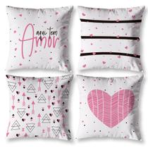 Kit 4 Capas de Almofadas Cheias Estampa AMOR ROSA 40cm X 40cm Estampada Digital