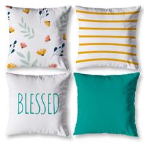 Kit 4 Capas de Almofadas Cheias Estampa BLESSED 40cm X 40cm