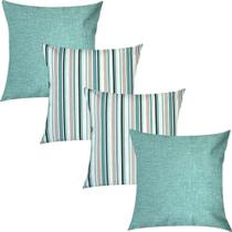 Kit 4 Capas de Almofadas Chevron e Liso Verde Água Impermeável 45x45cm
