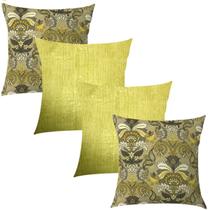 Kit 4 Capas de Almofadas Composê Arabesco Cinza e Amarelo Liso 45cmx45cm Kit 4 Capas de Almofadas Composê Arabesco Cinza e Amarelo Liso 45cmx45cm
