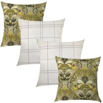 Kit 4 Capas de Almofadas Composê Arabesco Cinza e Risca de Giz 45cmx45cm