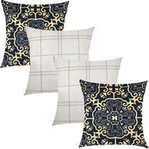 Kit 4 Capas de Almofadas Composê Atmo Marinho e Risca de Giz 45cmx45cm
