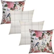 Kit 4 Capas de Almofadas Composê Aurora Pêssego e Risca de Giz 45cmx45cm