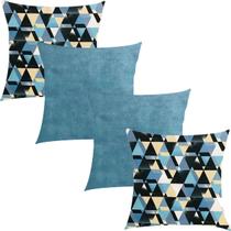 Kit 4 Capas de Almofadas Composê Azul Sapucaia e Azul Evolution 45x45cm