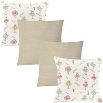 Kit 4 Capas de Almofadas Composê Bailarina e Linha 45cmx45cm Kit 4 Capas de Almofadas Composê Bailarina e Linha 45cmx45cm